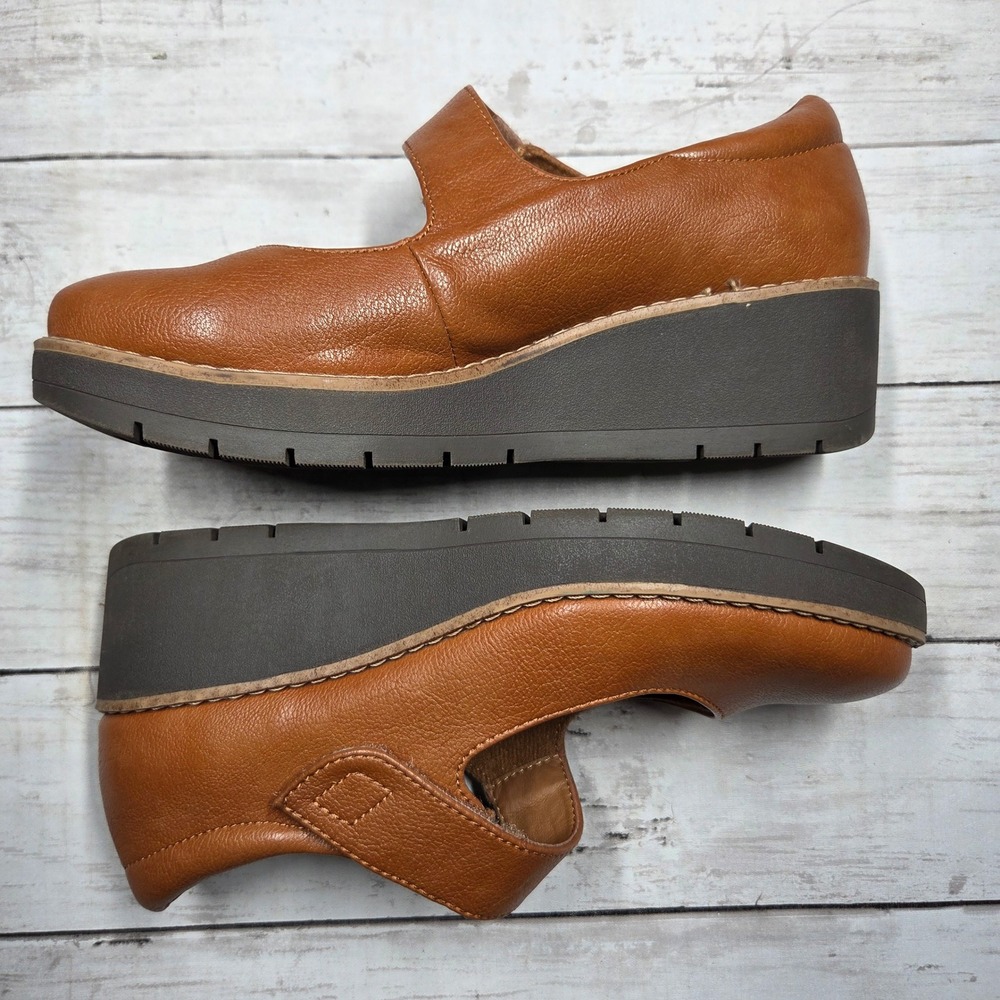 EuroSoft Franlee Mary Jane Wedge Shoe Women 7 Cognac Brown Faux Leather Platform - Picture 5 of 10